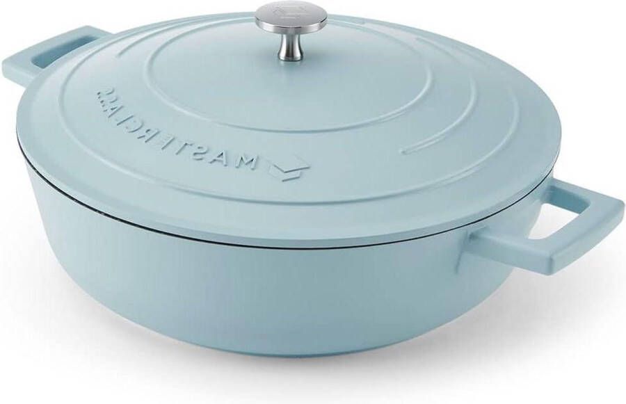 MasterClass 4L-28-cm ondiepe braadpan met deksel lichtgewicht gietaluminium inductie kookplaat en ovenbestendig Hemelsblauw