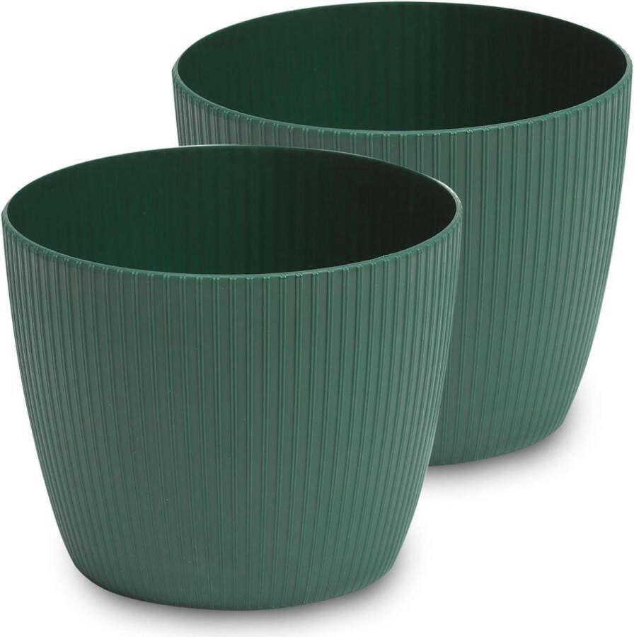 Mat bloempot voor grote planten decoratieve kunststof sierpot set van 2 kruidenpotten groen diameter 26 cm