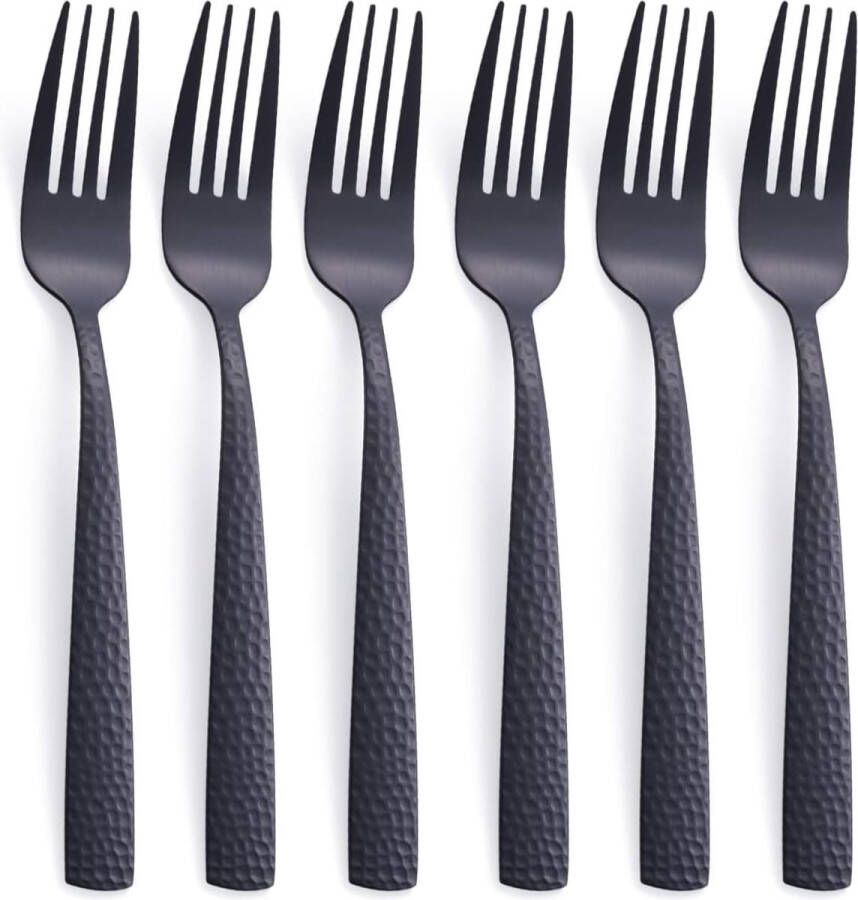 Mat zwart diner vorkset roestvrij staal 6-delig 20 3 cm zwart bestek gehamerde metalen vork gesatineerd oppervlak