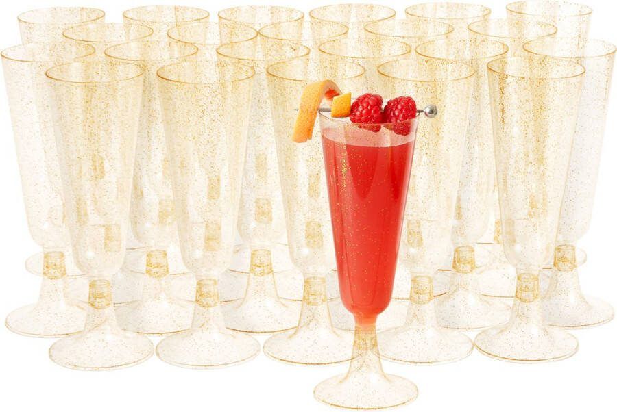 MATANA 24 Herbruikbare Plastic Champagneglazen 150ml met Gouden Glitter