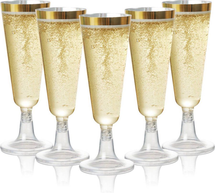 MATANA 24 Herbruikbare Plastic Champagneglazen 150ml met Gouden Rand