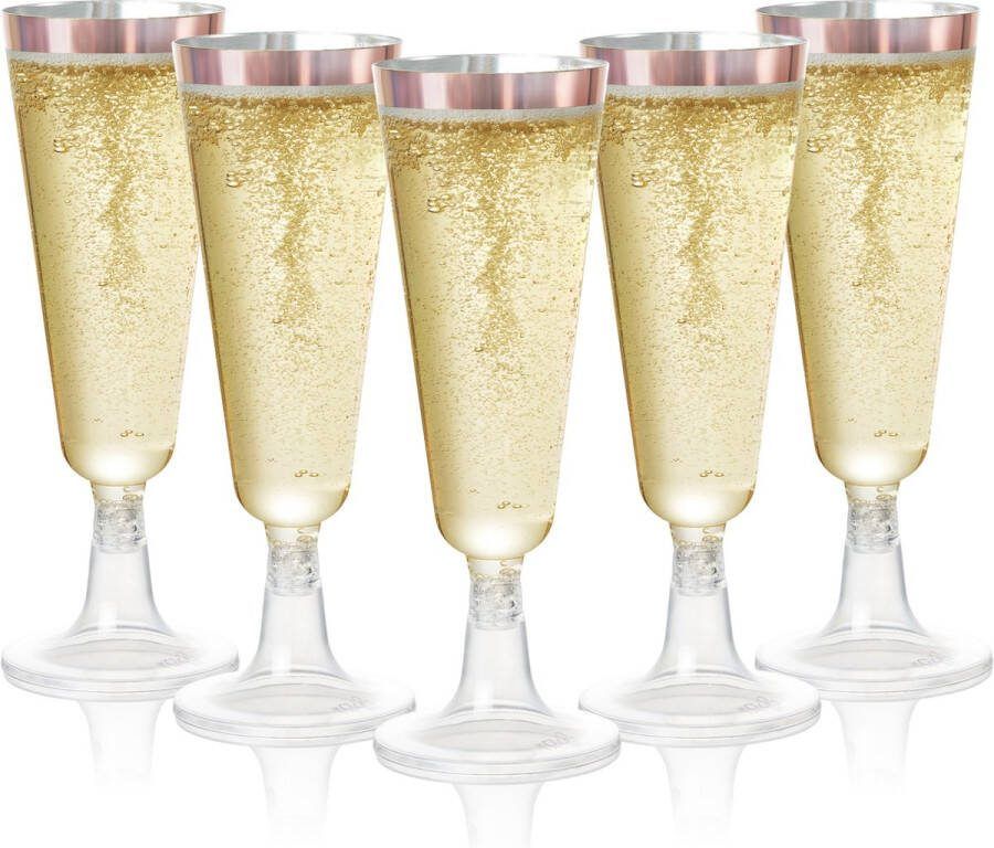 MATANA 24 Herbruikbare Plastic Champagneglazen 150ml met Roségouden Rand