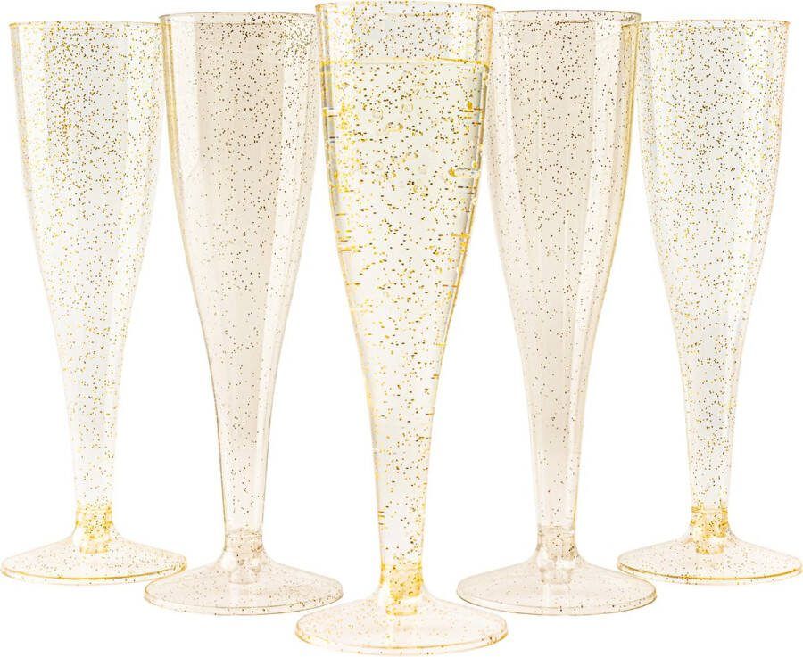 MATANA 48 Herbruikbare Plastic Champagneglazen 133ml met Gouden Glitter