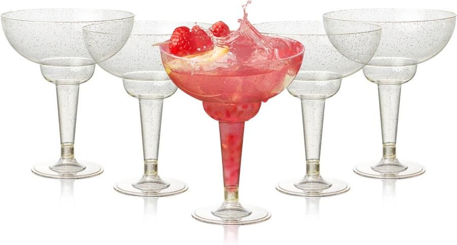 MATANA 48 Herbruikbare Plastic Margarita Cocktailglazen 360ml met Gouden Glitter