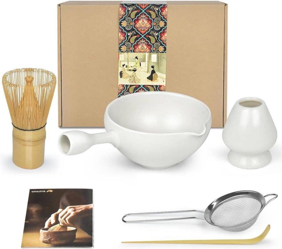 Matcha Ceremonie Kit Japanse Theeceremonie Kom met Schenktuit en Handvat Inclusief Garde Theelepel Poederzeef Theeservies voor Usucha Koicha en Matcha Latte Matcha Set