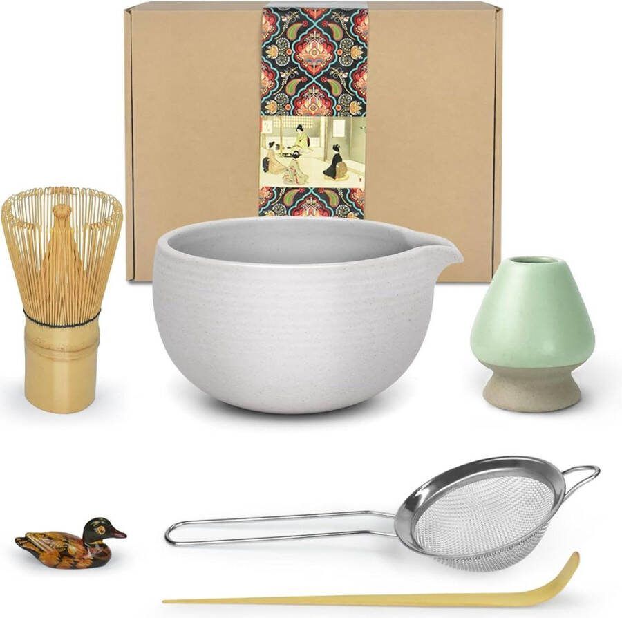 Matcha Ceremonie Kit Japanse theeceremonie kom met schenktuit garde theelepel poederzeef theeservies Usucha Koicha Matcha Latte grijs