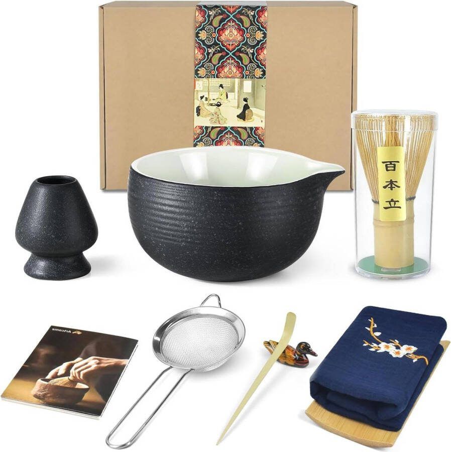 Matcha-kit met blauwe hardsteen glazuur Japanse theeceremonie kom schenktuit garde theelepel matcha-poederzeef matcha-theeservies Usucha Koicha Matcha
