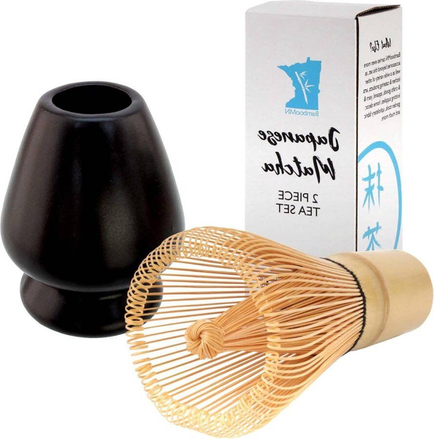 Matcha set Bamboe Chasen en Zwarte Garde Houder Rest Thee Klop set