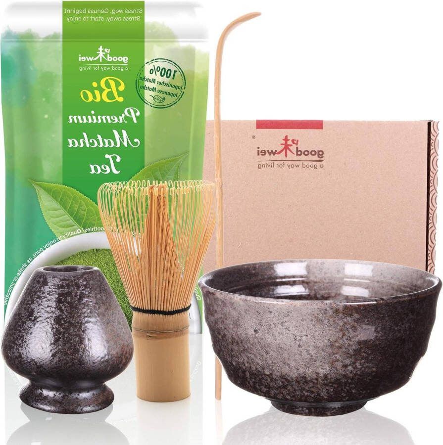 Matcha set Complete Theeceremonie Set met Japanse Biologische Matcha Thee Schaal Matchaklopper en Chasen Houder Goma Volledige Theeset met Matcha accessoires