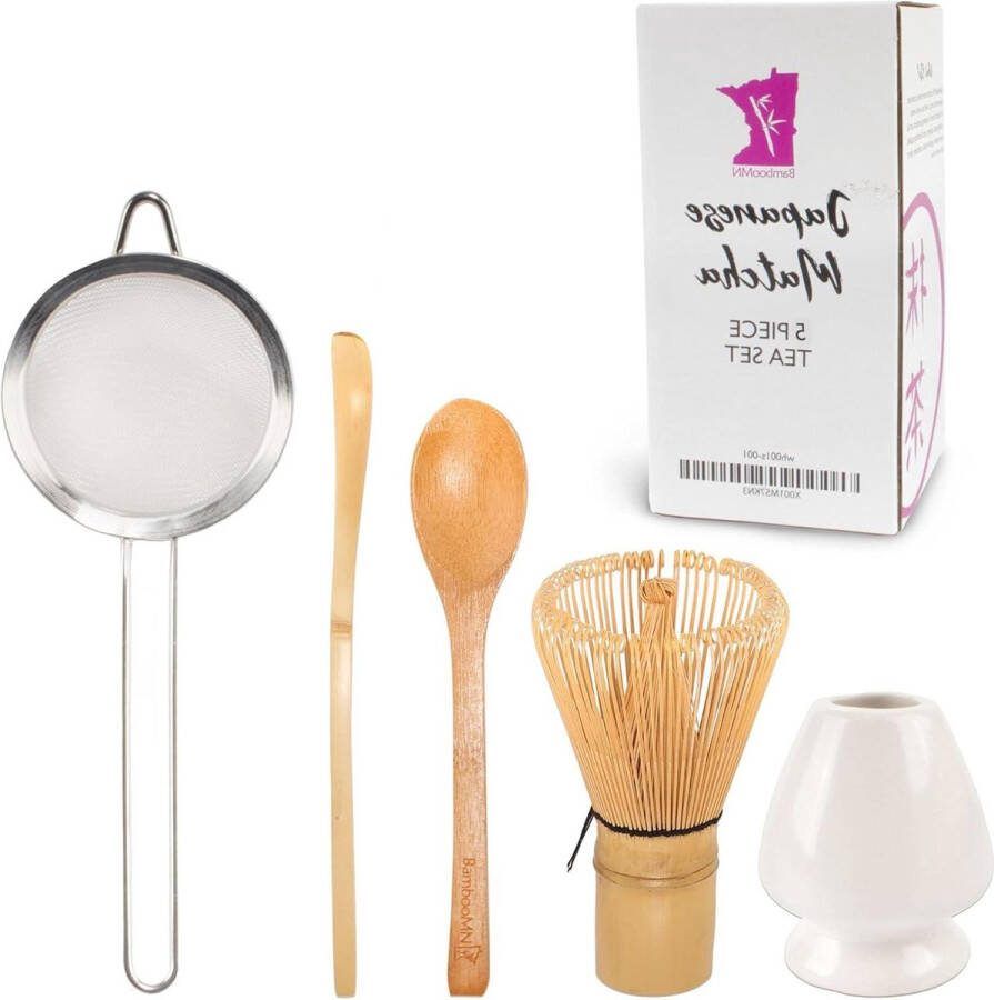 Matcha set Groene Thee Garde Set Wit 5-Delige Set Bamboe Thee Accessoires
