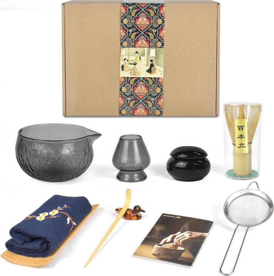 Matcha set Japanse theeservies bamboe matcha kom matcha schenktuit matcha garde matcha theelepel gardehouder matcha poeder caddy handgemaakte matcha ceremonie kit Japanse theeceremonie (9 stuks)