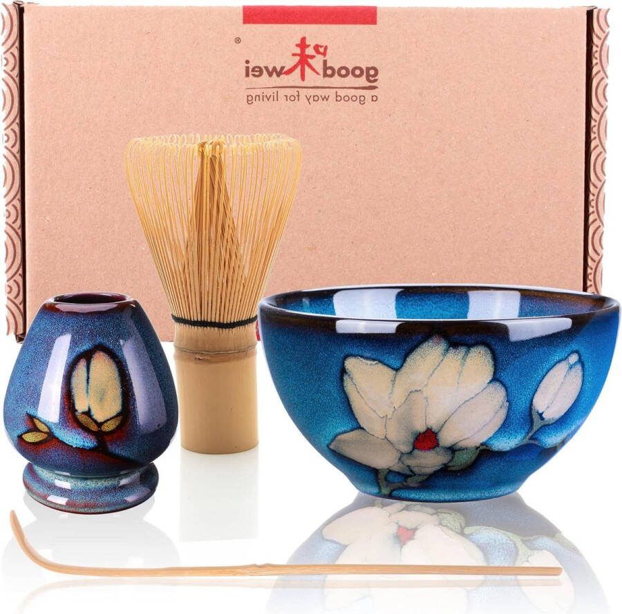 Matcha Set Japanse Theeset Ceremonie Kit Moderne Matcha Schaal Matchaklopper en Chasen Houder Gurei 80 en 80 Magnolia