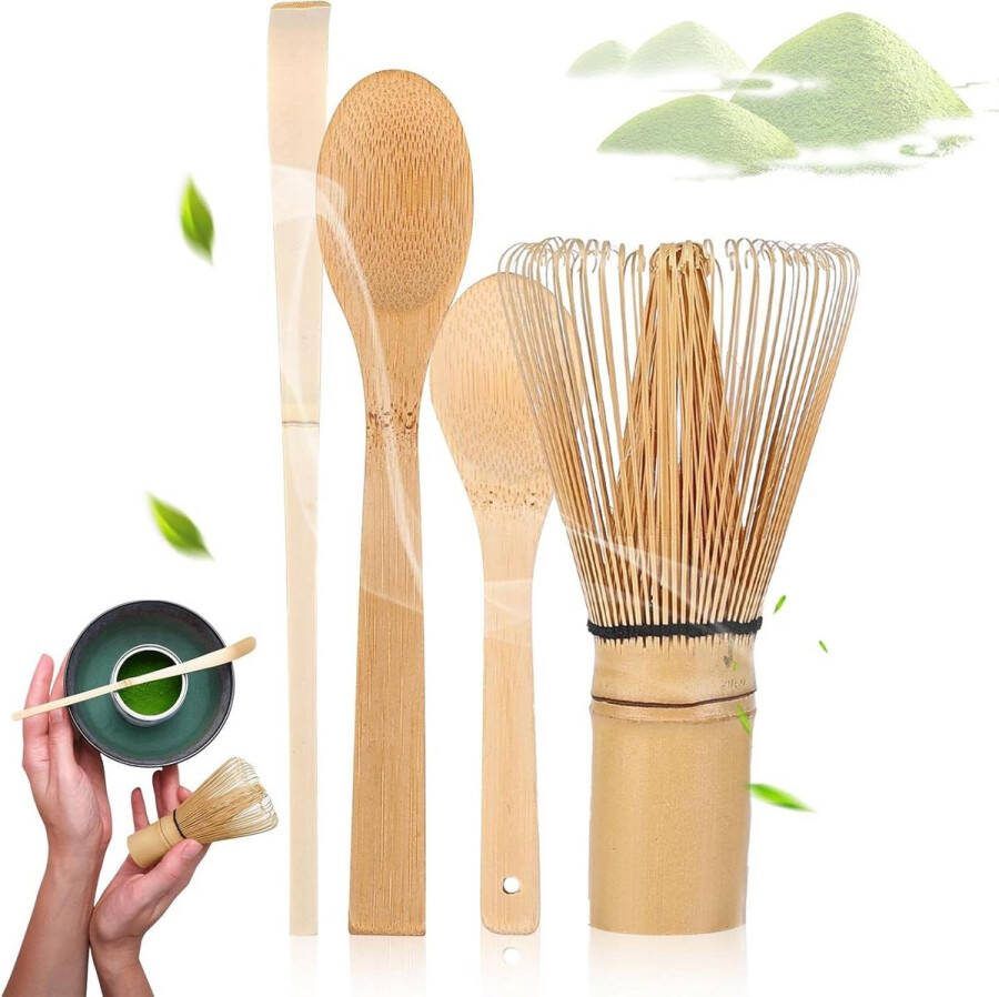 Matcha set matcha garde set 4 matcha bezem en lepelset traditionele schep matcha theelepel bamboebezem matcha whisk voor volledige theeceremonie handwerk