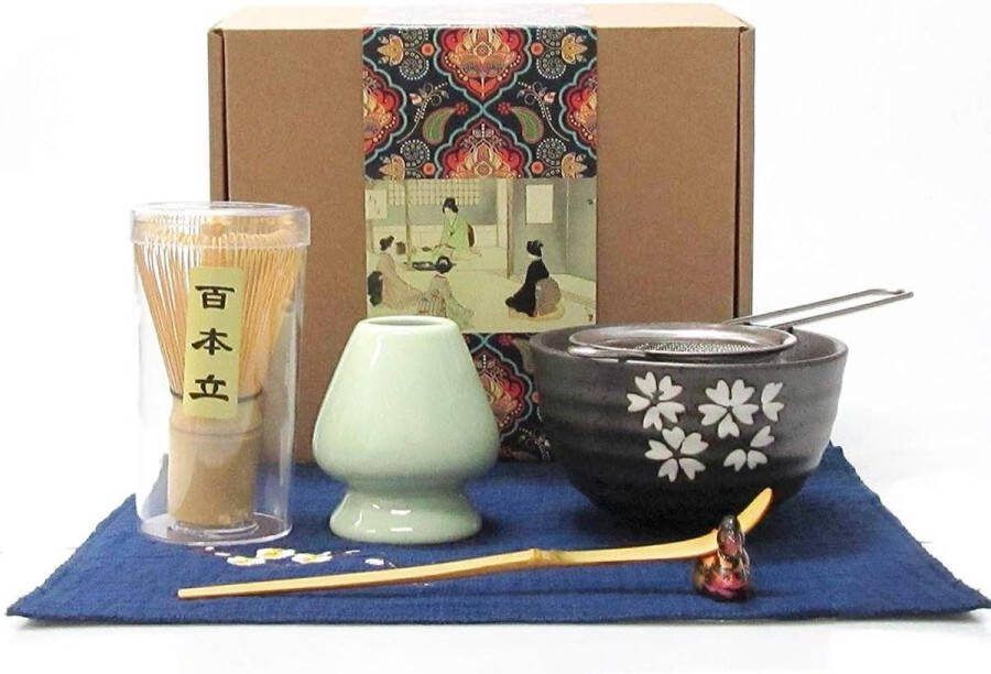 Matcha set Traditionele Japanse Theeceremonie Kit met Matcha Garde en Scoop Keramische Matcha Bowl en Klophouder Handgemaakte Matcha Ceremonie Kit (7 stuks)