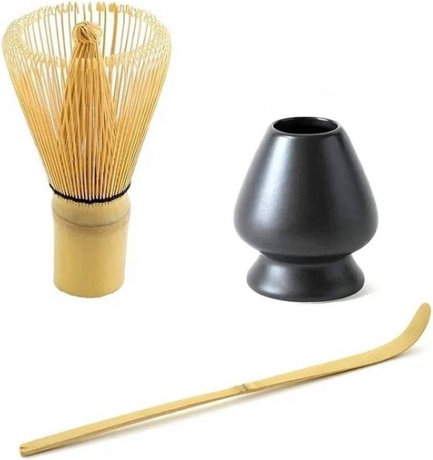 Matcha thee set compleet Matcha Klopper Matcha bamboe maatschep Matcha Chasen Houder Black Edition Mat Zwart Japanse Theeceremonie Bamboe Matcha Whisk Set van 3