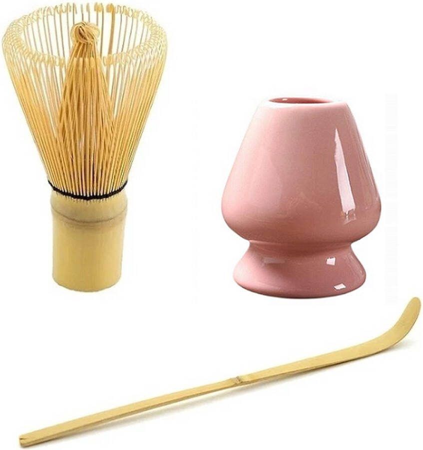 Matcha thee set compleet Matcha Klopper Matcha bamboe maatschep Matcha Chasen Houder Roze Bamboe Matcha Whisk Japanse Theeceremonie Set van 3