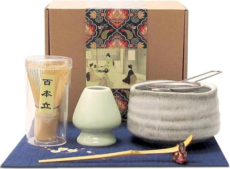 Matcha Theeservies Traditionele Japanse Matcha Garde en Scoop Matcha Bowl Keramische Garde Houder Handgemaakte Matcha Ceremonie Kit Theeceremonie (7 stuks)