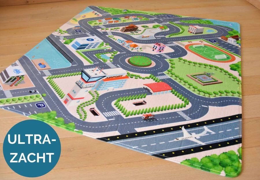 Mats & Joy – City Auto Speelmat Kinderen 130x130cm – Ultrazacht Anti-Slip Wasbaar – Speelkleed Speeltapijt Verkeer Autokleed Stad Verkeerskleed Speelgoed Kleed Verkeersmat Verkeerstapijt Jongens Meisjes Stratenplan