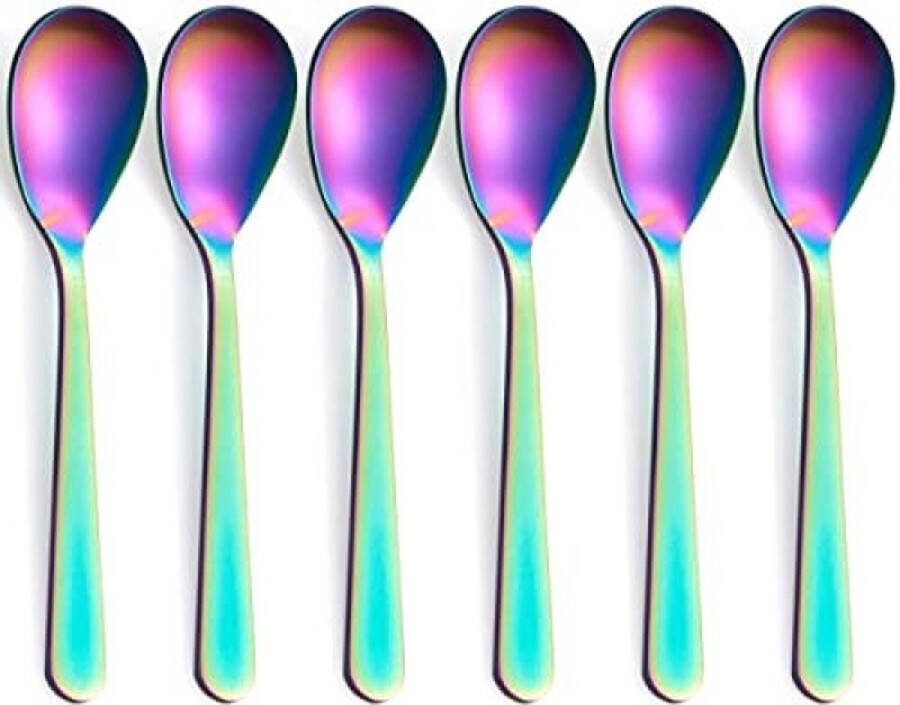 Matte Regenboog Demitasse Espresso Lepels Satijn Afwerking Koffielepels Mini Theelepels Suikerlepels Set van 6