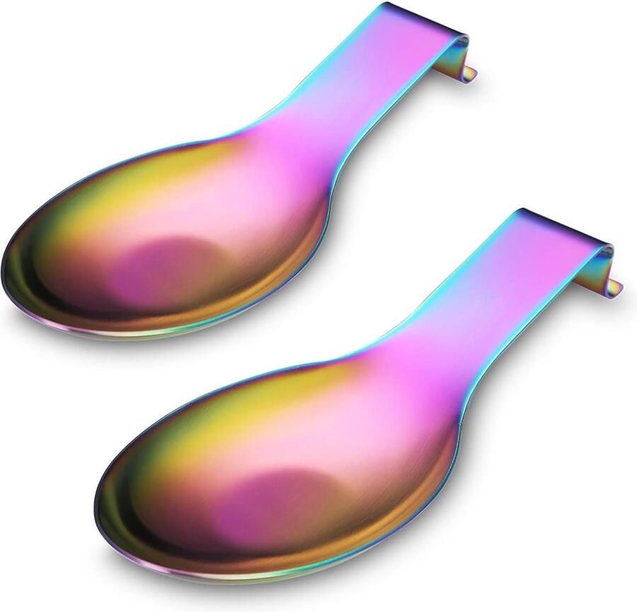 Matte regenbooglepelhouder roestvrij stalen lepelhouder voor kookplaat keukengereihouder voor pollepels tangen spatel fornuislepelhouder vaatwasmachinebestendig (2 stuks 2 stuks)