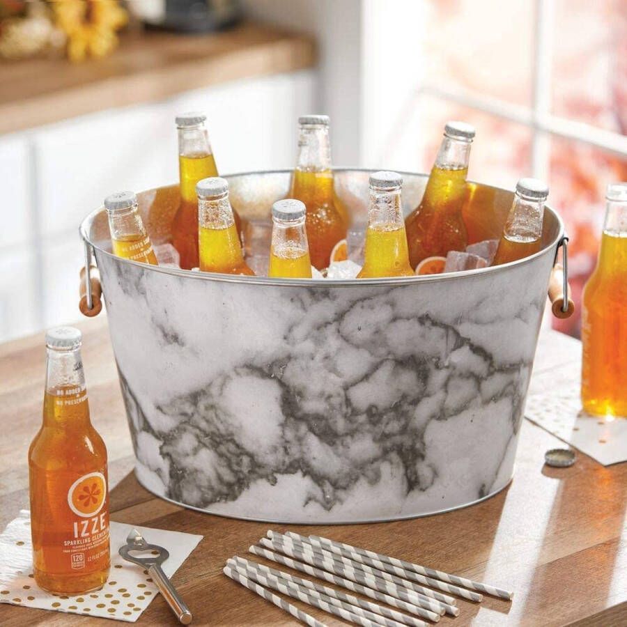 MDesign Flessenkoeler van roestvrij staal decoratieve champagnekoeler met handgrepen ideale ijsemmer voor het koelen van wijn bier champagne of limonade wit en grijs