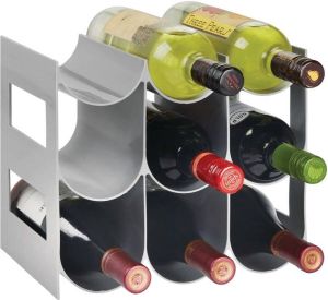 MDesign Flessenrek wijnrek waterflessen wijnflessen met 3 etages en 9 houders voor aanrechten voorraadkasten en koelkasten grijs