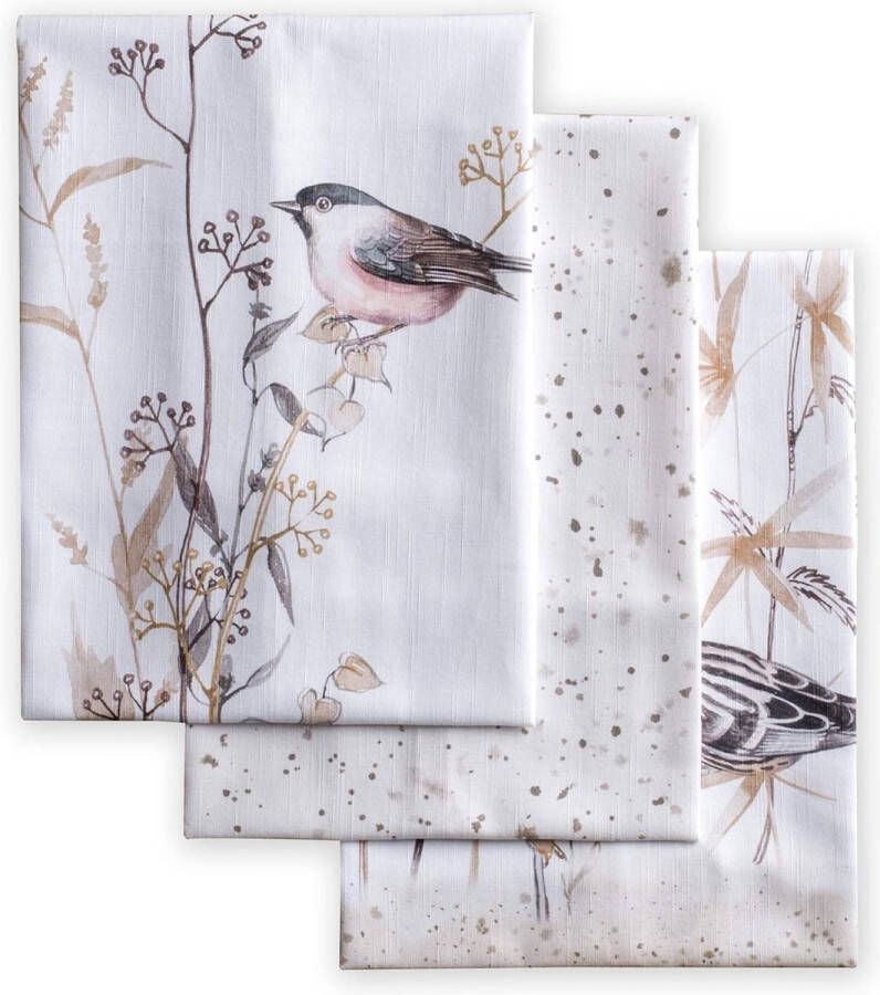 Meadow Florals-Bruin 100% katoen set van 3 multifunctionele keukenhanddoeken barhanddoeken lente zomer (50 cm x 70 cm)