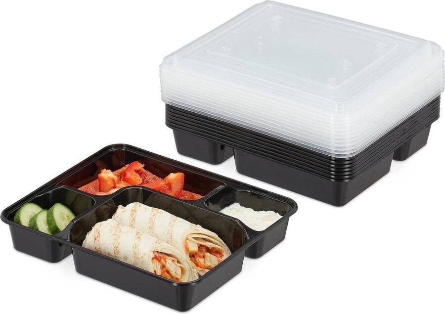 Meal prep bakjes 10 stuks 4 vakken herbruikbaar magnetron vriezer 1000 ml kunststof lunchboxen zwart opbergcontainers magnetron bakjes met deksel