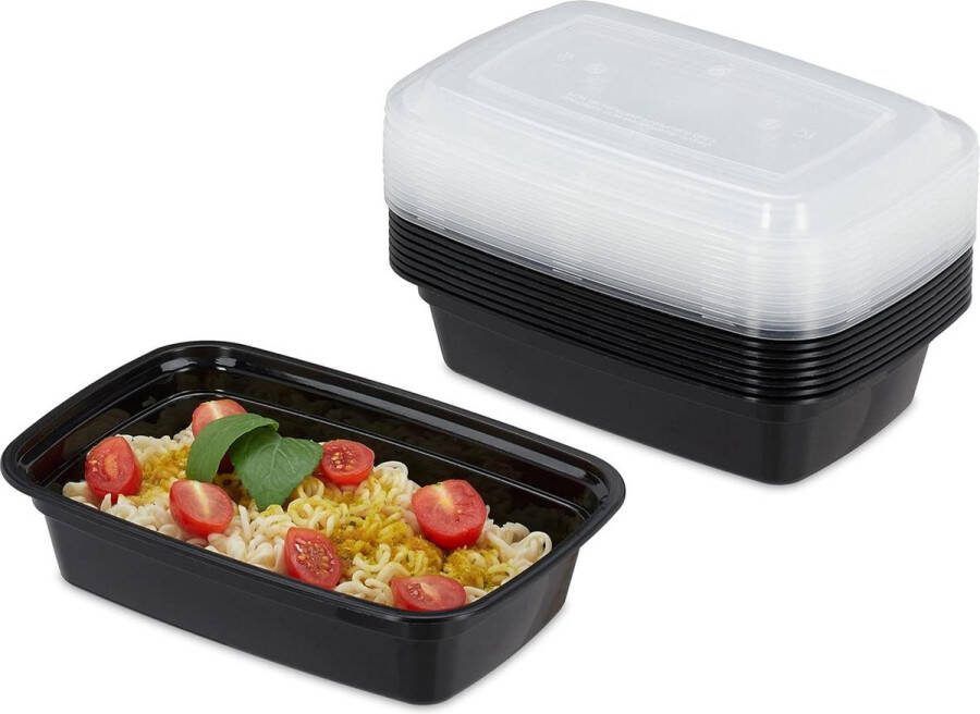 Meal Prep Bakjes Set van 10 Lekvrij 1 Vakje Magnetron 1 Liter Kunststof Lunchbox Vershouddoos Zwart