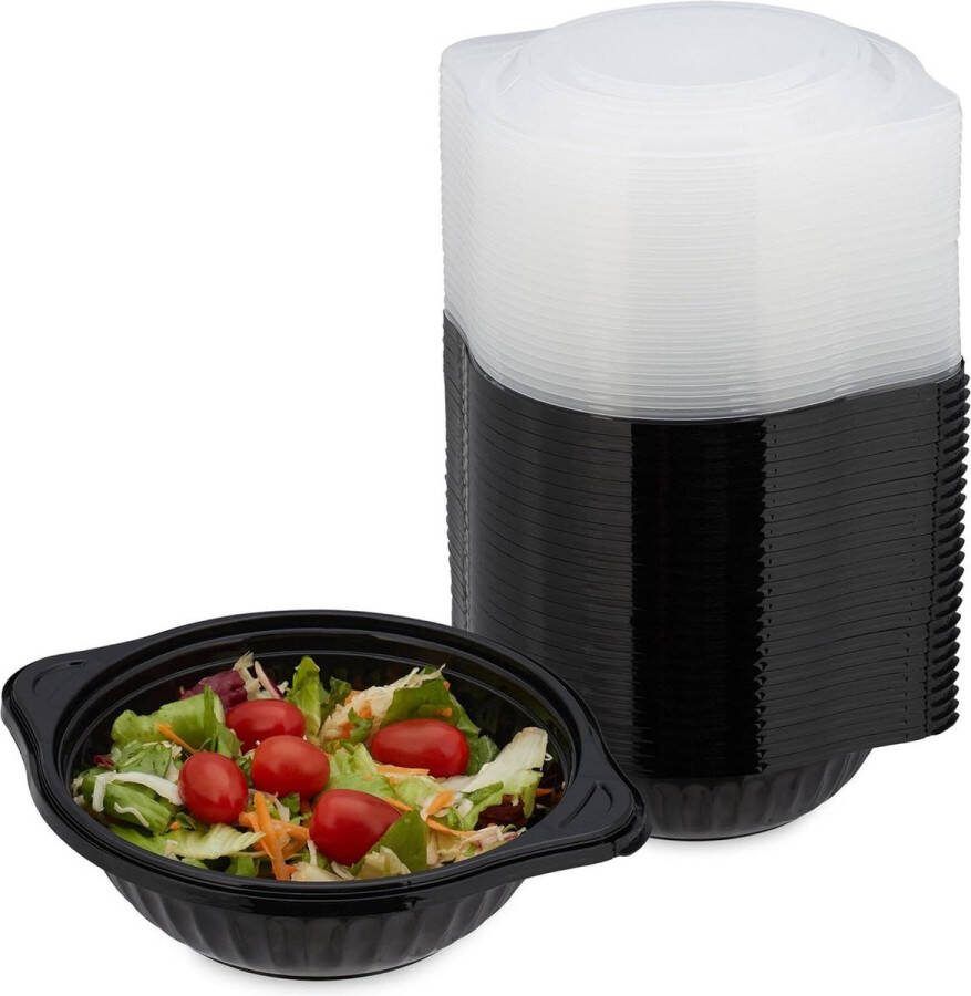 Meal prep bakjes set van 24 1 vak magnetron- en vriezerbestendig herbruikbaar zwart meal prep