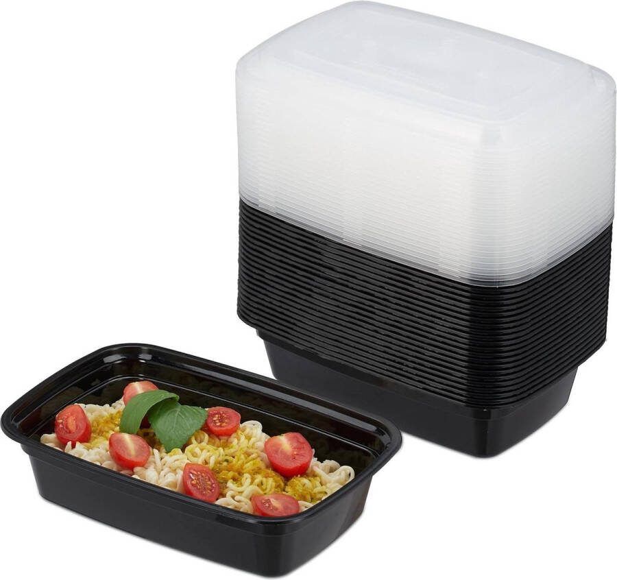 Meal prep bakjes set van 24 1 vak magnetronbakjes herbruikbaar lekvrij kunststof vershoudbakjes zwart meal prep