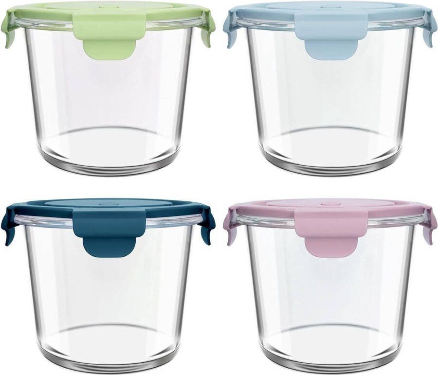Meal prep glazen container met deksel set van 4 slakom vershouddozen soepcontainer om mee te nemen rond glas voedselcontainer luchtdichte glazen kom voorraaddozen