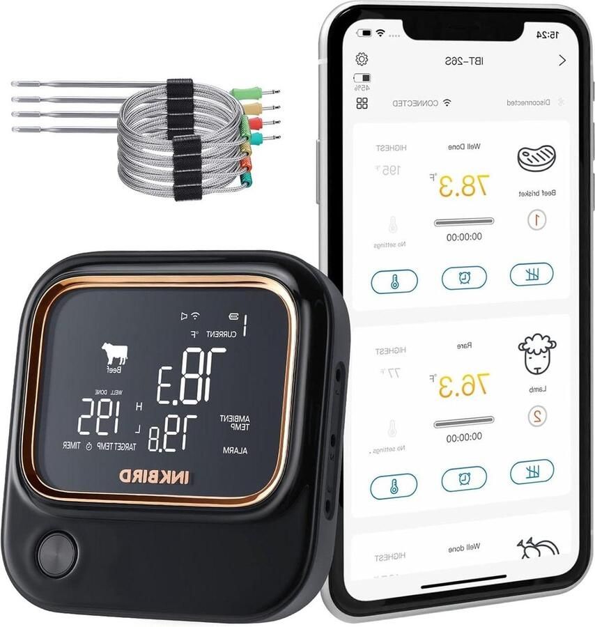Meat Thermometer Bluetooth & Wi-Fi BBQ Thermometer Control Temperature Alarm USB Rechargeable with 4 Probes bbq accessoires