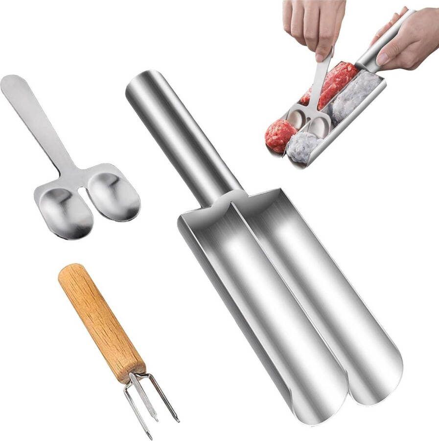 Meatball Maker Roestvrijstalen Vleeshamer voor Keuken Dubbele Vleesmolen voor Gehaktballen Cookie Dough or Sorbet Maker DIY Vleesballetjes