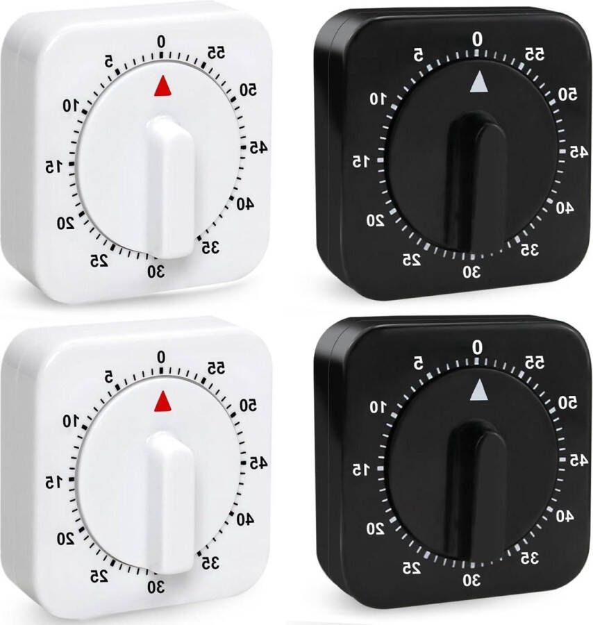 Mechanische keukentimer 60 minuten set van 4 stuks analoge eierwekkers voor koken sport en studeren wit en zwart kookwekker digitaal