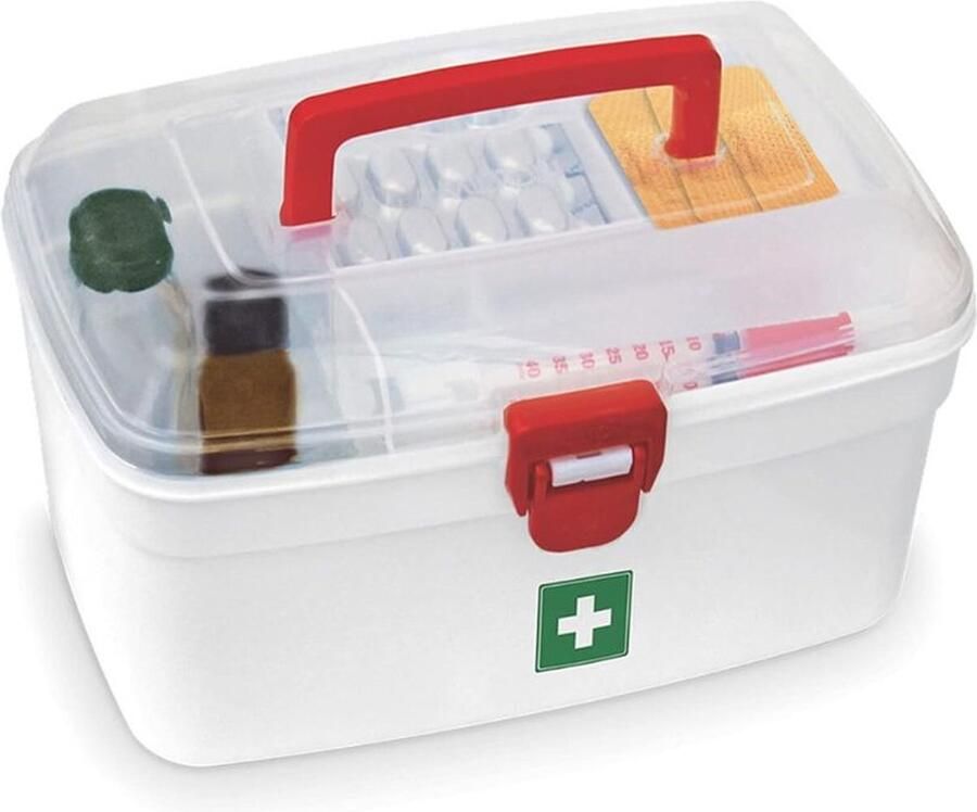 Medicijnkist Medicijnbox Medicijn Organizer Medicijndoos Opbergbox Met Afneembare Lade EHBO Opbergdoos EHBO Noodpakket EHBO Kist EHBO Box Wit