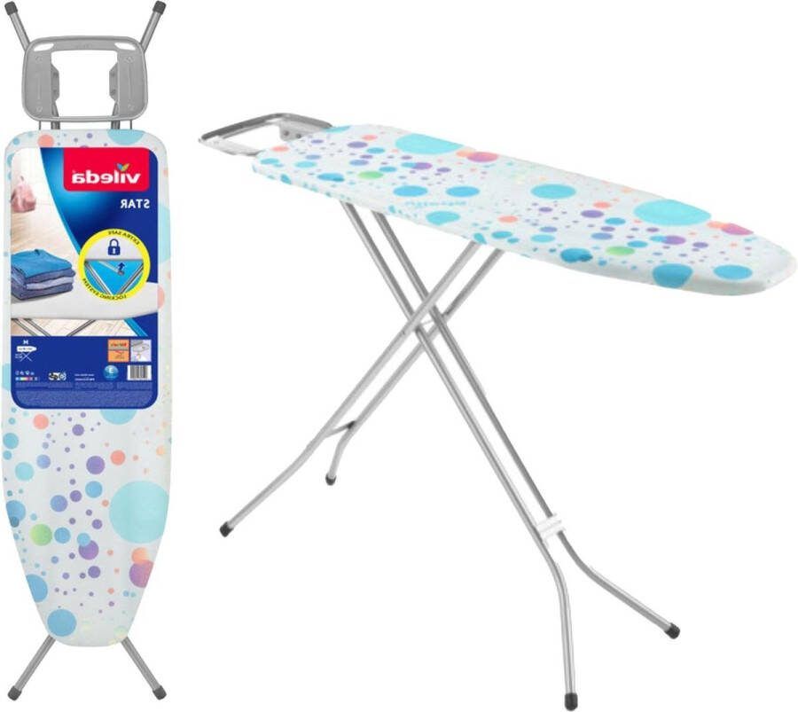 Medium strijkplank 120 x 38 cm 100% katoenen overtrek in hoogte verstelbaar kindveilig blauw gelegeerd staal