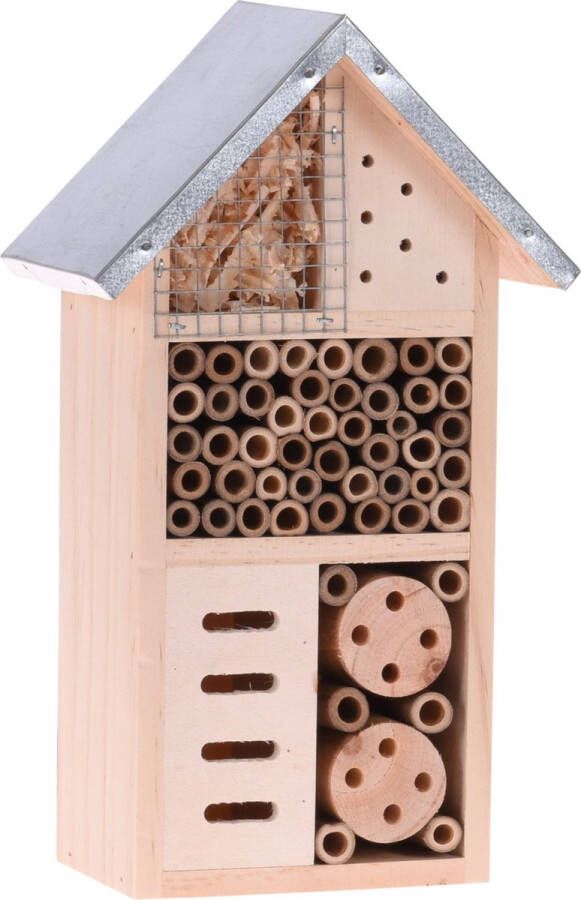 Merkloos Sans marque Medivo Styling & Interior Insectenhotel 15 X 9 X 26 Cm Hout staal Naturel