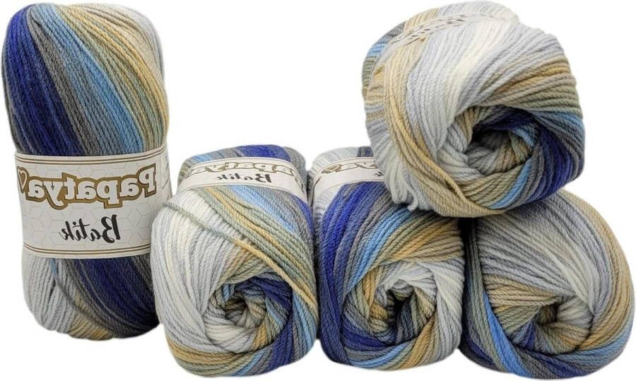 Meerkleurig breigaren met kleurverloop 500 gram kleurrijk breiwol kleurverloopgaren grijsblauwokkerwit 5 x 100 g (554-18)