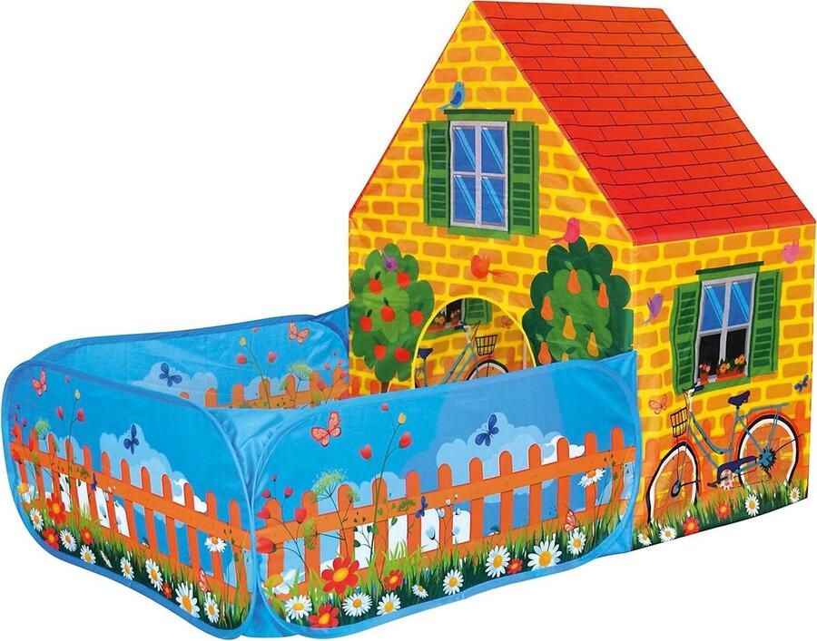 Meerkleurige Mertentent met tuin polyester speeltent voor binnen en buiten ca. 150 x 110 x 90 cm vanaf 3 jaar