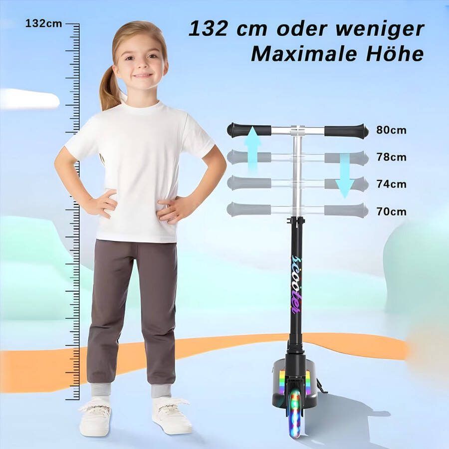 MEETEU Kinderstep Verlichte LED Wielen 5 tot 10Jaar Speelgoed Jongens Meisjes Max stuurhoogte: 81 cm laadvermogen van 50 kg Zwart