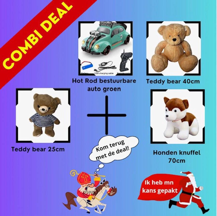 Mega deal! ALLEEN VANDAAG! |Hot Rod bestuurbare auto groen teddy bear met T-shirt 25CM Beige teddy bear 4CM en Grote honden knuffel 70CM!!!