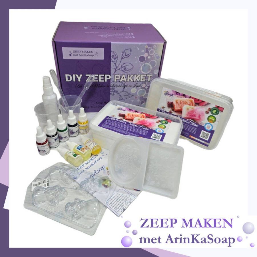 Mega Pack DIY Zeep Maken 2 KG Gietzeep + 5 x 10 ml Cosmetische Kleurstoffen + 3 x 10 ml Cosmetische Geuroliën + 3 Zeepmallen + Benodigde Gereedschap Zelf Zeep Maken