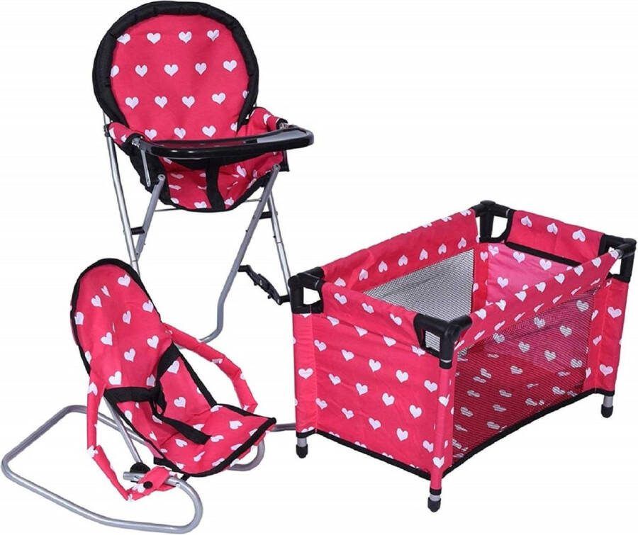 Mega Speelset Hoge Stoel 3-1 Pop Uitsmijter en Pakket Rode kleur voor 18 inch 46 cm Poppen poppenstoel