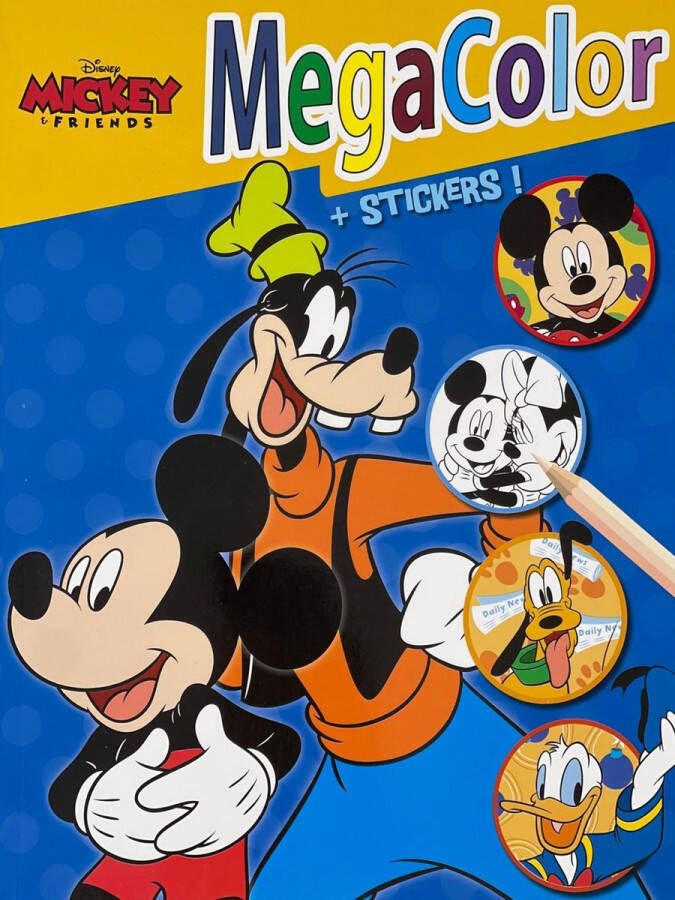 MegaColor Kleurboek Disney Micky & Friends Pluto Blauwgeel A4 Formaat 120 Kleurpagina's + 25 Stickers!