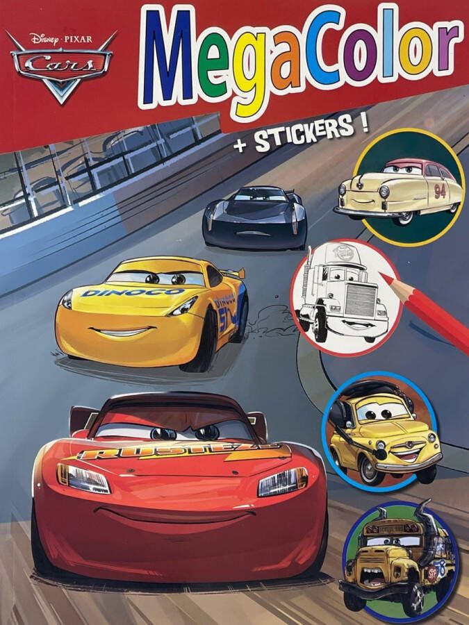 MegaColor Kleurboek Disney Pixar Cars Rood 60 pagina's 120 kleurplaten + 25 stickers geschikt voor kinderen en volwassenen uitermate geschikt voor kleurpotloden