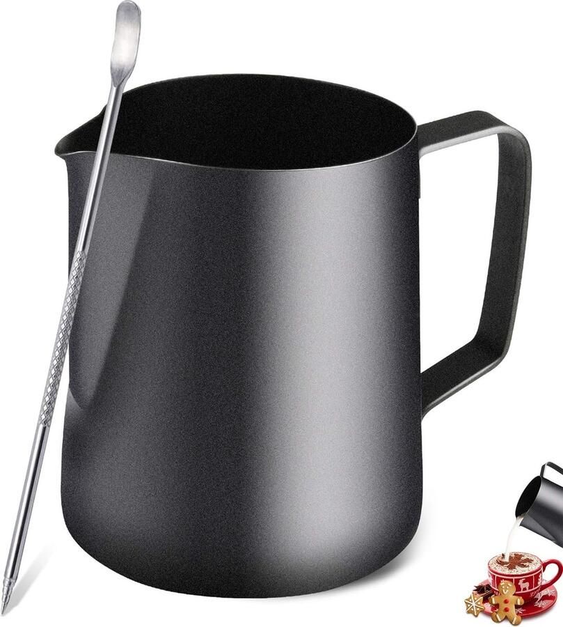 Melkkan roestvrij staal 900 ml Barista-accessoires Koffiemelkkan voor espresso cappuccino (zwart 900 ml)