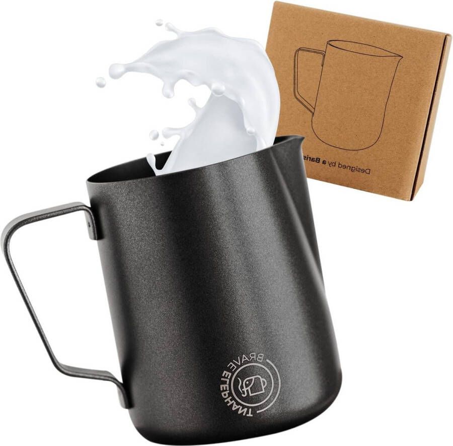 Melkkannetje roestvrij staal 900 ml zwart mat teflon gecoat melkkan voor latte art innovatief melkschuimkannetje BRAVE ELEPHANT Milk Jug Kit