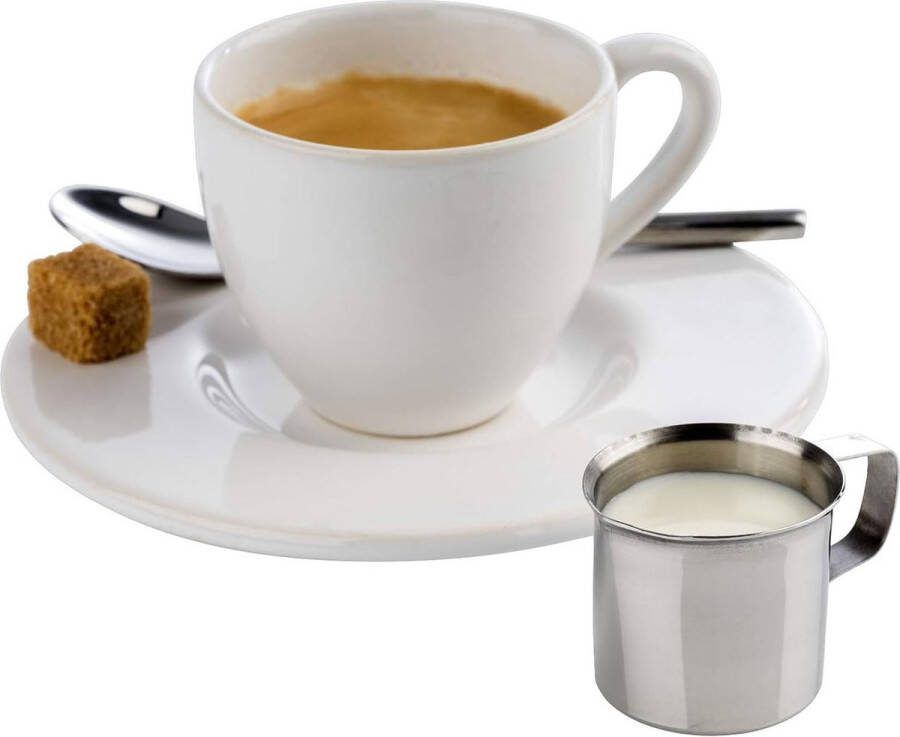 Melkkannetjes 4-delige set kleine kannetjes voor koffieroom melk slagroomgieter & dienblad koffiehuis