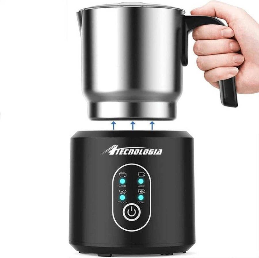 Melkopschuimer Automatische elektrische melkopschuimer met 4 functies voor warme melk warme chocolade en cappuccino + afneembare roestvrijstalen beker 500 ml vaatwasmachinebestendig